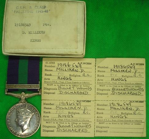 MINT BOXED GSM PALESTINE 1945-48, KINGS REGIMENT, WOUNDED