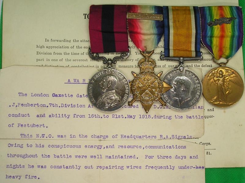 WW1 DISTINGUISHED CONDUCT MEDAL (DCM) & 1914 MONS STAR TRIO, 7th DIVISION R.F.A