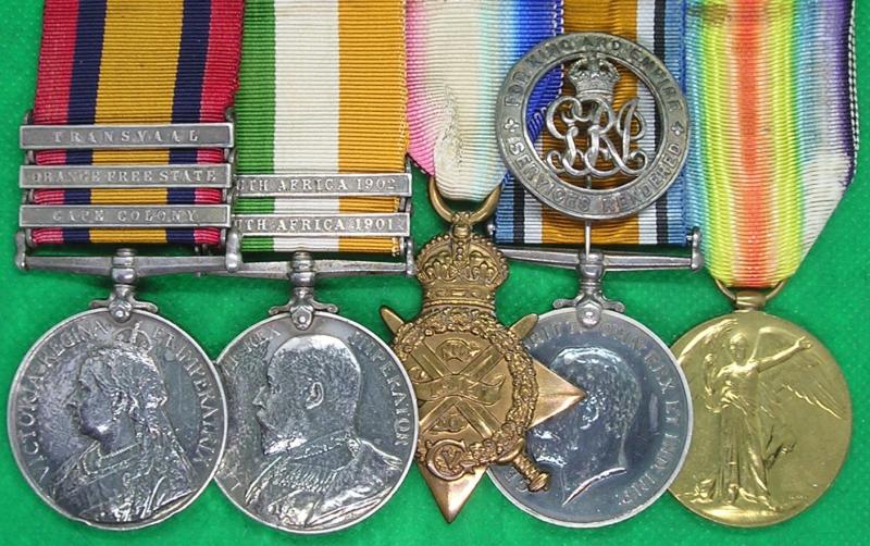 QSA, KSA & 1914 MONS STAR TRIO WITH SILVER WAR BADGE, A&S.HIGHLANDERS & R.SCOTS.FUS, TWICE WOUNDED