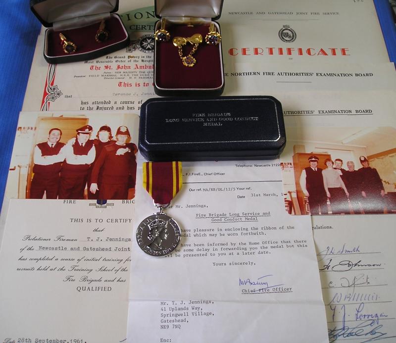 MINT CASED FIRE BRIGADE LONG SERVICE MEDAL WITH ORIGINAL DOCUMENTS, SUB OFFICER TYNE & WEAR FIRE SERVICE