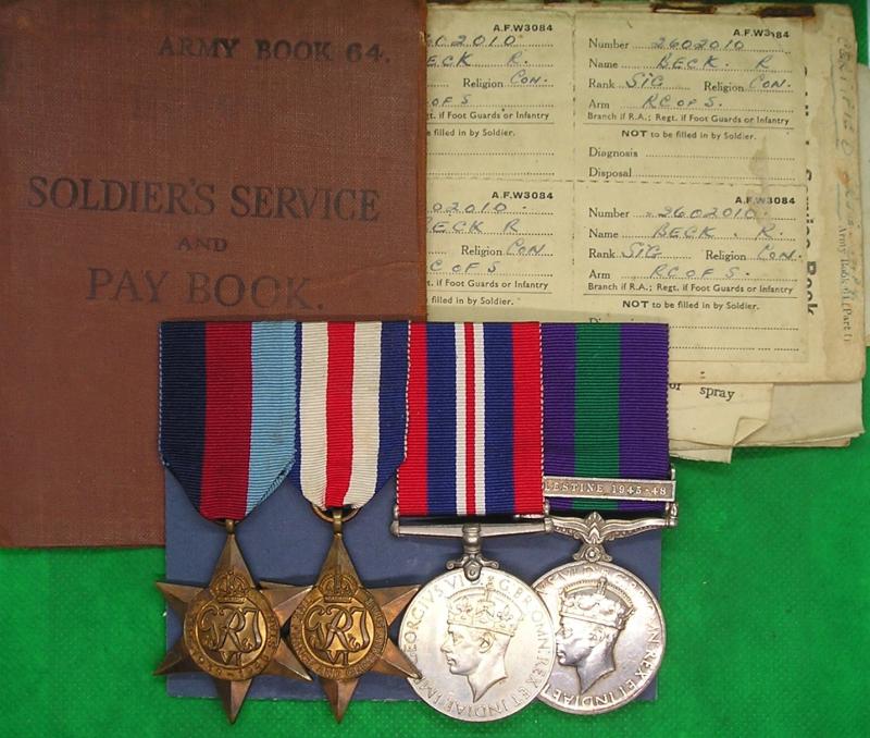 WW2 GROUP WITH GSM PALESTINE 1945-48 & ORIGINAL DOCUMENTS, ROYAL SIGNALS