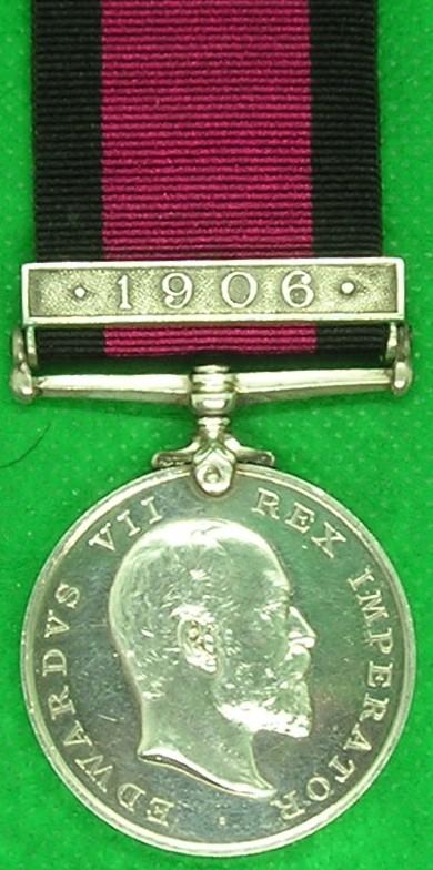 NATAL REBELLION MEDAL WITH 1906 CLASP, TRANSVAAL MOUNTED RIFLES