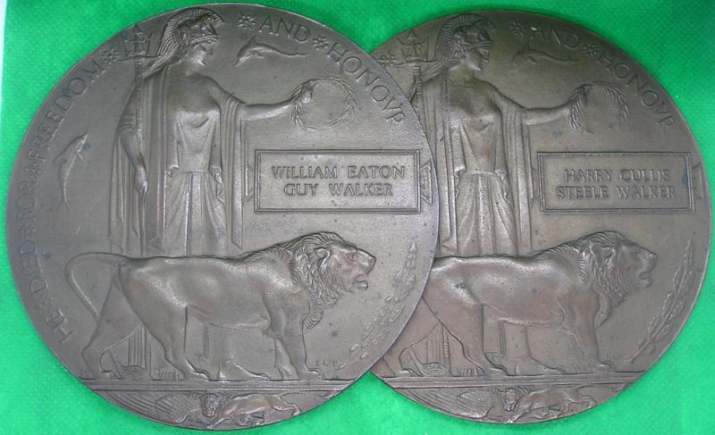 2 x WW1 MEMORIAL PLAQUES TO BROTHERS,OFFICERS 1st & 1/7th NOTTS & DERBY REGIMENT, K.I.A 1-7-16, FIRST DAY OF THE SOMME & 12-3-1915