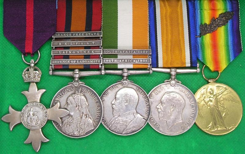 MILITARY M.B.E FOR GALLANTRY, QSA & KSA PAIR (DEFENCE OF LADYSMITH) & WW1 PAIR WITH M.I.D, R.F.A OFFICER, M.I.D IN BOTH CONFLICTS