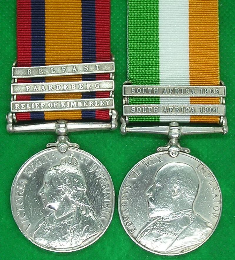 3 BAR QSA & KSA PAIR,1st YORKSHIRE REGIMENT, SEVERELY WOUNDED PAARDEBERG 18-2-1900