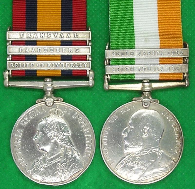 3 BAR QSA & KSA PAIR, 1st YORKSHIRE REGIMENT, WOUNDED PAARDEBERG 23-2-1900