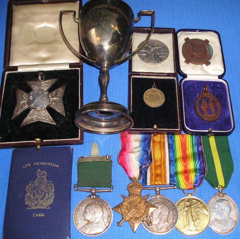 FATHER & SON FAMILY GROUP TO THE MIRTLE FAMILY, ROXBURGH & SELKIRK RIFLE VOLUNTEERS, 8th ROYAL SCOTS & 4th K.O.S.B, WITH SHOOTING MEDALS & TROPHIES