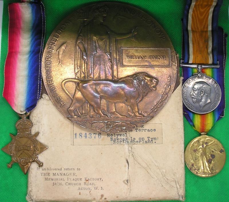 WW1 1914-15 TRIO & MEMORIAL PLAQUE, 10th YORKSHIRE REGIMENT, DIED F&F 13-6-1918, FROM SEATON DELAVEL / CRAMLINGTON