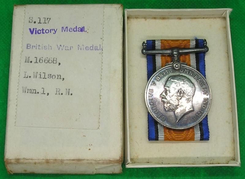 MINT BOXED WW1 BRITISH WAR MEDAL, WIREMAN, ROYAL NAVY FROM ANNAN