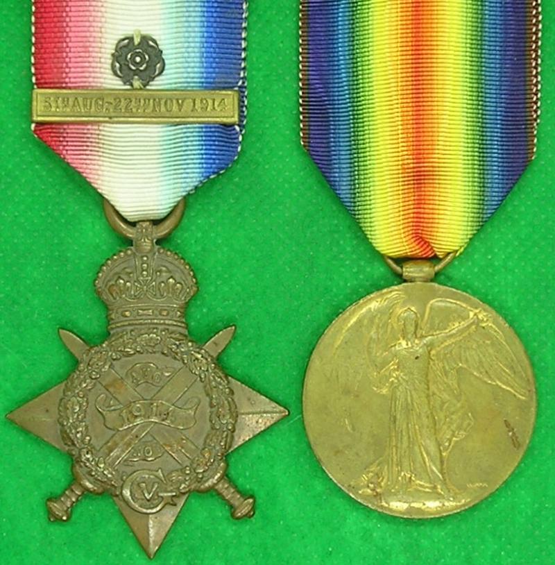 WW1 1914 MONS STAR & VICTORY MEDAL, 2nd WEST RIDING REGIMENT, WOUNDED 23-10-1914 FROM SHEFFIELD