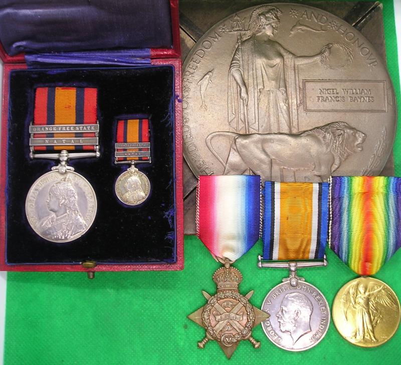 2 BAR QSA & 1914 STAR TRIO & PLAQUE, GLOUCESTERSHIRE REGIMENT OFFICER, WOUNDED 1914 & DIED OF WOUNDS 20-3-1915