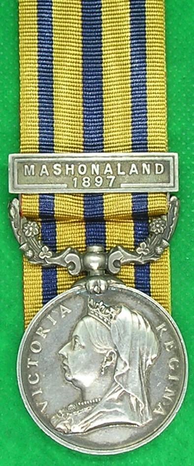 B.S.A COY MEDAL, RHODESIA 1896 WITH MASHONALAND 1897 CLASP, OFFICER 7th HUSSARS