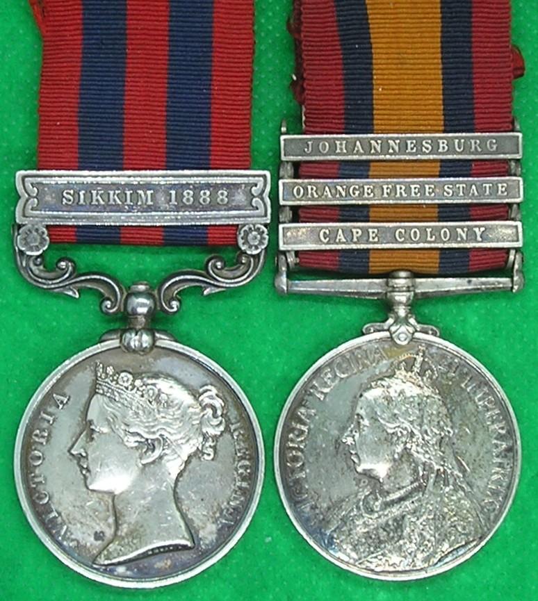 IGS 1854 SIKKIM 1888 & THREE BAR QSA, 2nd DERBY.REGT