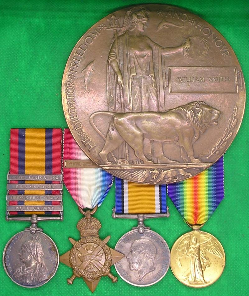 4 BAR QSA & 1914 MONS STAR & BAR TRIO WITH MEMORIAL PLAQUE, 2nd GORDON HIGHLANDERS, KILLED IN ACTION F&F ON THE FIRST DAY OF THE BATTLE OF LOOS 25-9-1915