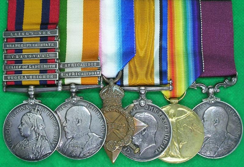 QSA, KSA, 1914-15 TRIO & EVII LS&GC, R.LANCASTER.R / MANCHESTER.PALS, WOUNDED LADYSMITH 27-2-1900