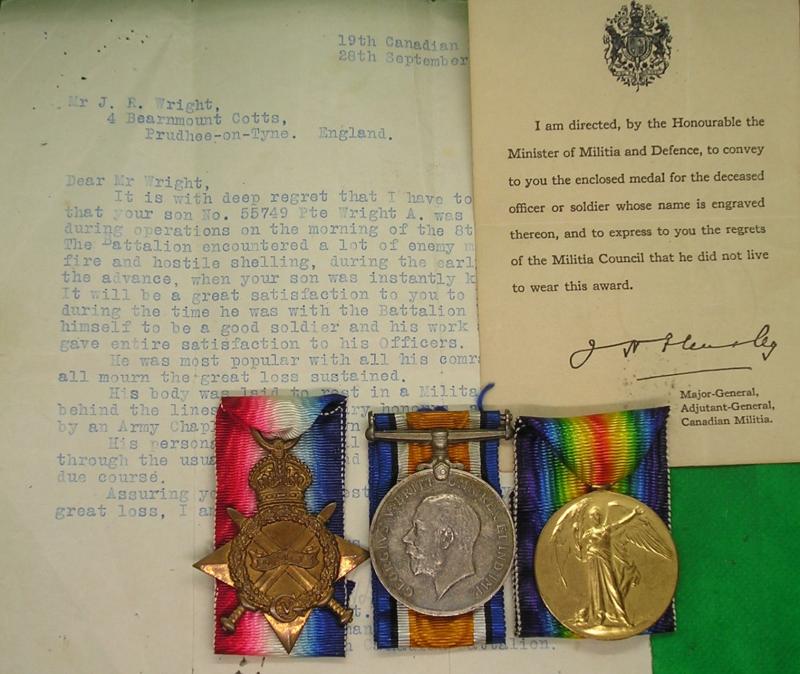 WW1 1914-15 TRIO & ORIGINAL DOCUMENTS, 19th CANADIAN INFANTRY, KILLED IN ACTION F&F 8-8-1918