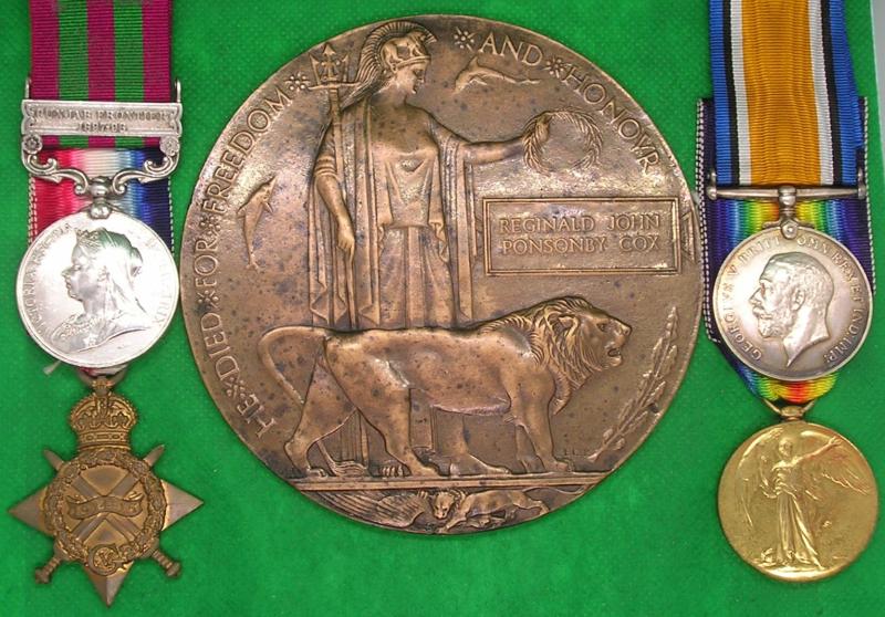 IGS 1895, 1914-15 TRIO & MEMORIAL PLAQUE, ARGYLL & SUTHERLAND HIGHLANDERS OFFICER, K.I.A LOOS 27-9-1915 ATTACHED 8th GORDON HIGHLANDERS, FROM SOUTH QUEENSFERRY