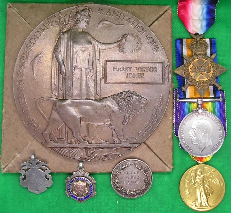 WW1 1914-15 TRIO & MEMORIAL PLAQUE WITH SILVER SPORTS MEDALS, COLDSTREAM GUARDS & GUARDS M.G.REGT, KIA F&F 21-8-1918, FROM ENFIELD