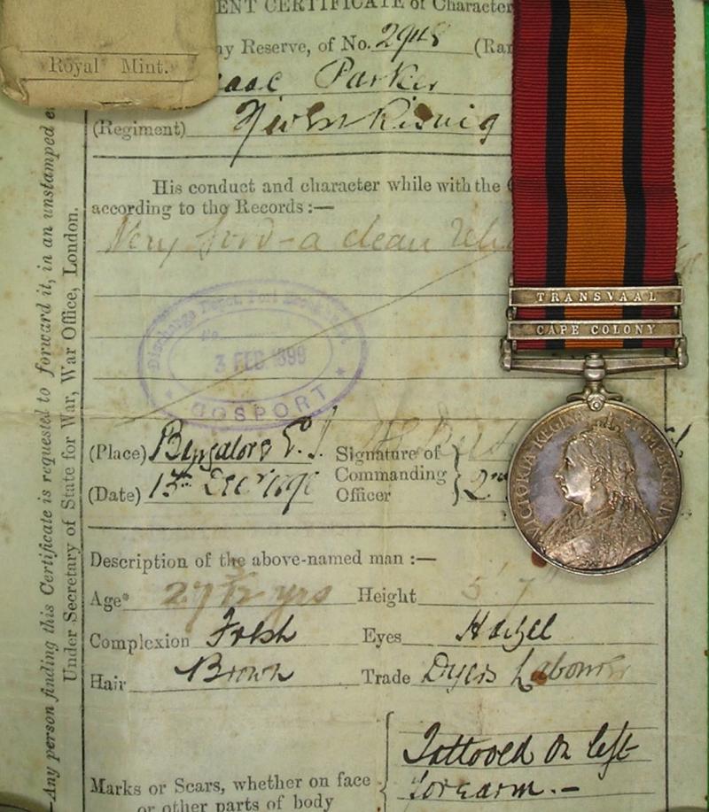 2 BAR QSA WITH ORIGINAL DISCHARGE DOCUMENT, W.RIDING.REGIMENT