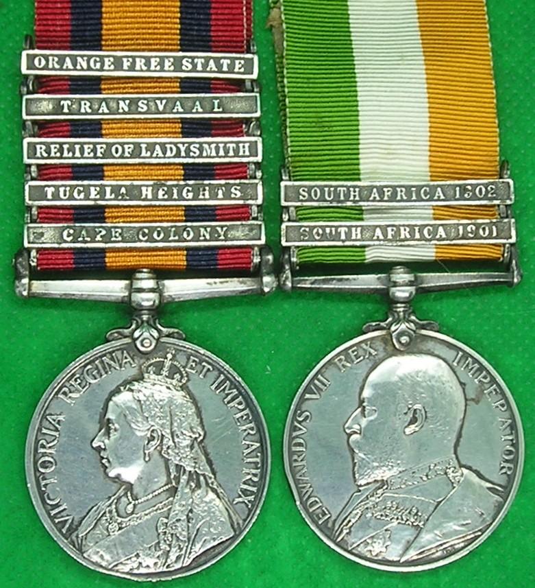 5 BAR QSA & KSA PAIR, 66th BATTERY.R.F.A, SERVED AT COLENSO 15-12-1899, FROM EDINBURGH
