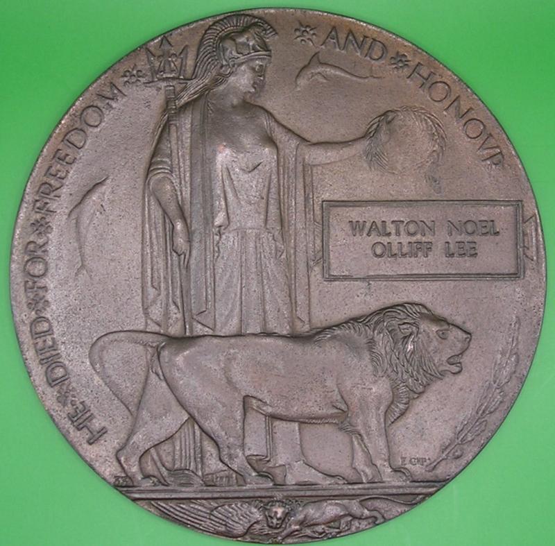 WW1 MEMORIAL PLAQUE, OFFICER 1st SOUTH STAFFORDSHIRE REGIMENT, K.I.A F&F 25-9-1915 AT LOOS, BORN BARROW IN FURNESS