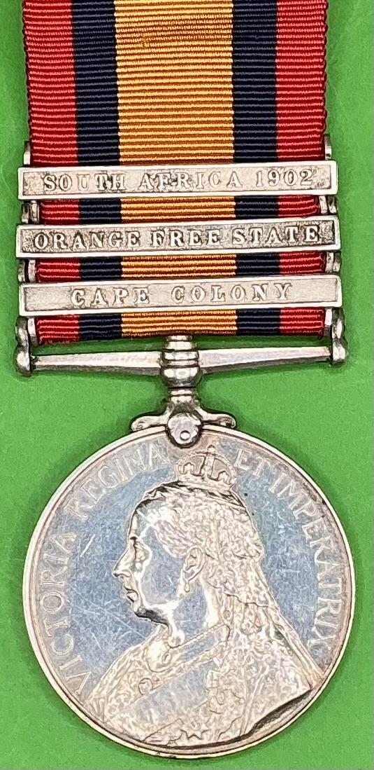 3 BAR QSA, ROYAL DUBLIN FUSILIERS, DIED KROONSTAD 21-5-1902, THE UNITS LAST BOER WAR CASUALTY