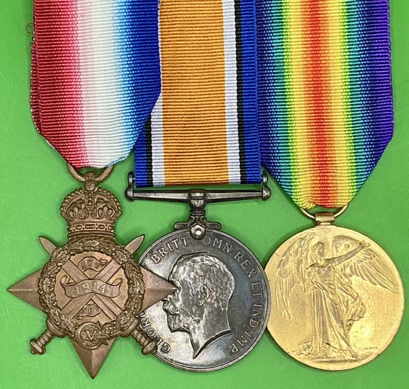 WW1 1914 STAR TRIO, 2nd SEAFORTH HIGHLANDERS, WOUNDED OCTOBER 1914