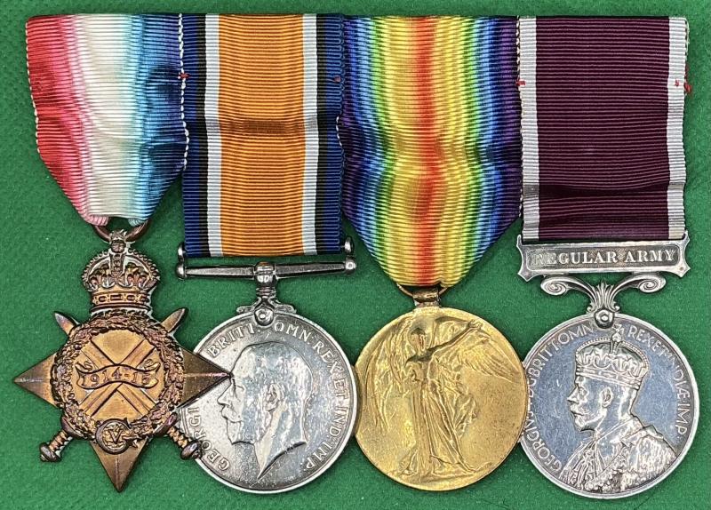 WW1 1914-15 TRIO & GV CROWNED HEAD REGULAR ARMY LS&GC, ROYAL SCOTS FUSILIERS