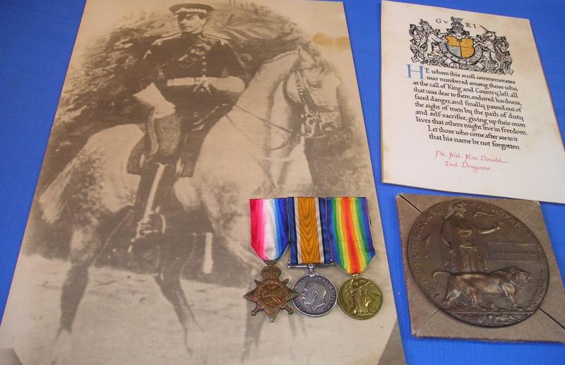 WW1 1914 STAR TRIO & MEMORIAL PLAQUE, WITH MEMORIAL SCROLL & LARGE PHOTOGRAPH, 2nd DRAGOONS / ROYAL SCOTS GREYS, K.I.A F&F 23-3-1918, FROM INVERNESS