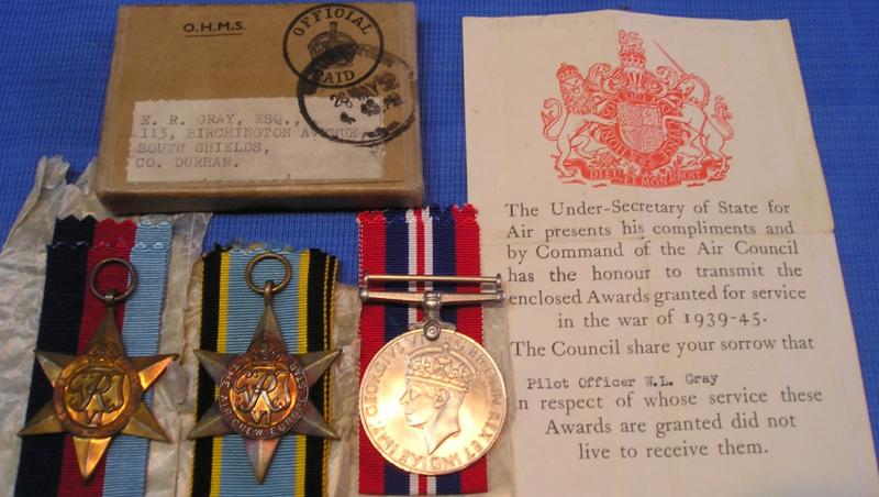 MINT BOXED WW2 CASUALTY GROUP, PILOT OFFICER, 90 SQUADRON R.A.F.VR, K.I.A 31-7-1943, FROM SOUTH SHIELDS