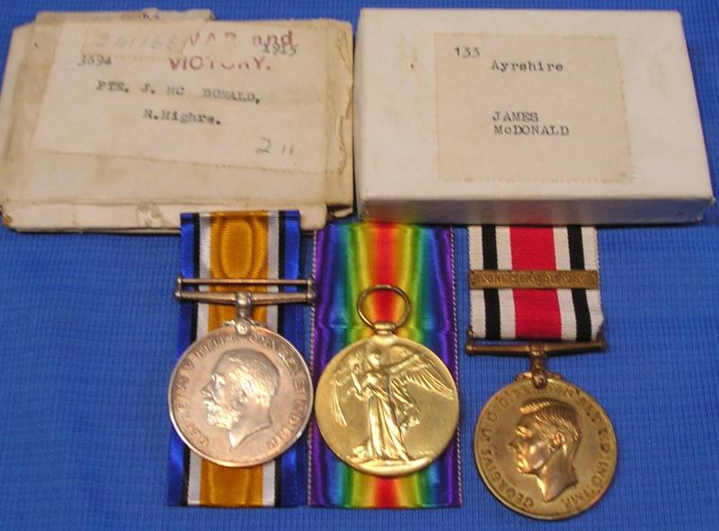 WW1 PAIR & GVIR SPECIAL CONSTABULARY MEDAL, 4/5th BLACK WATCH & AYRSHIRE SPECIAL CONSTABULARY, WITH BOXES OF ISSUE