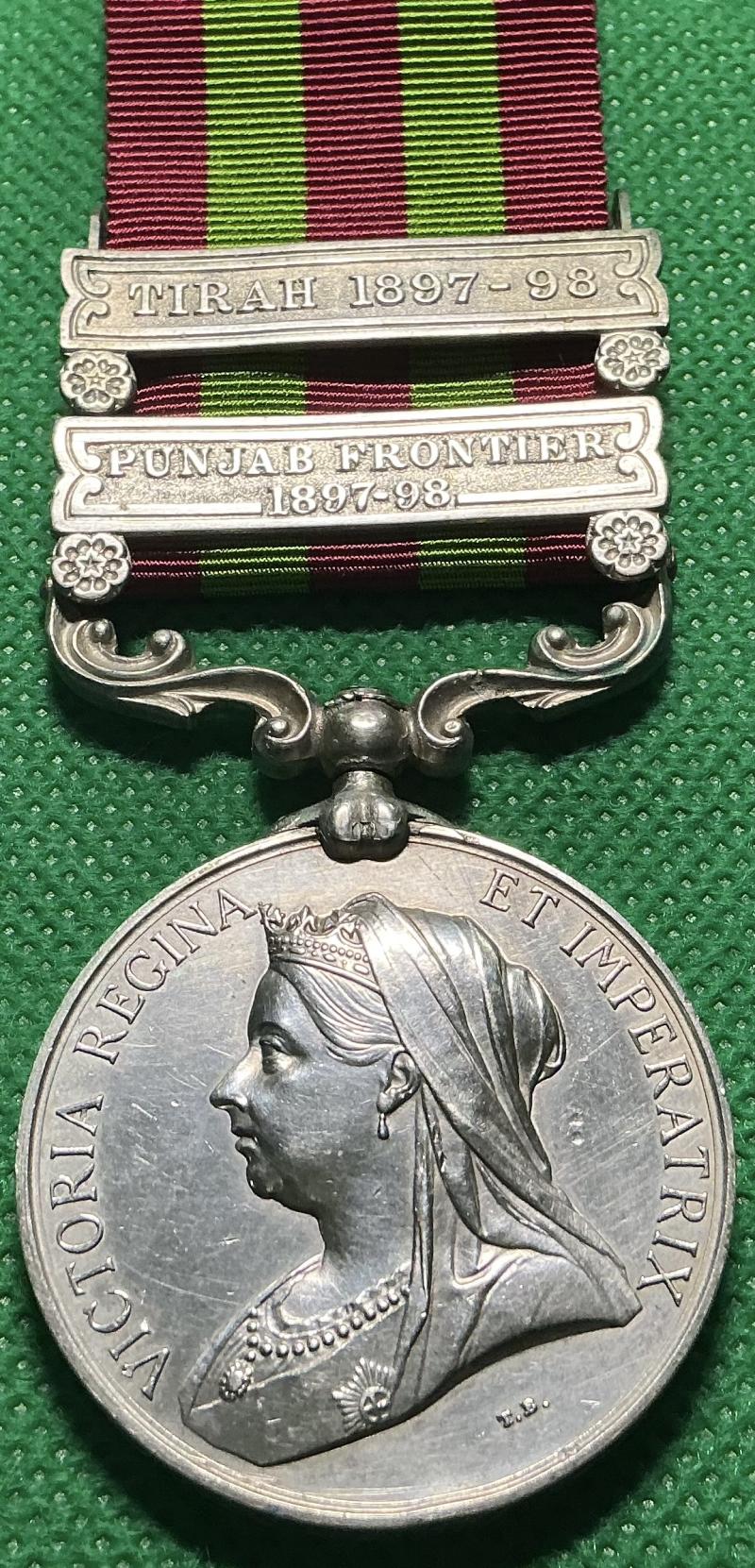 2 BAR IGS 1895, 1st ROYAL SCOTS FUSILIERS,WOUNDED BY GUN SHOT TO THE HEAD AT BAGH BARKAI 13-3-1897