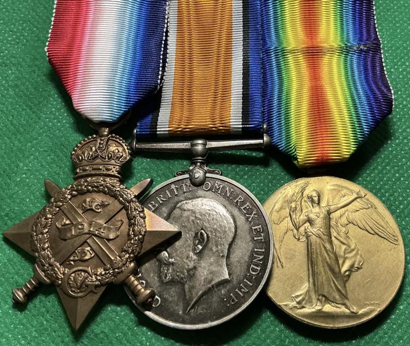 WW1 1914 STAR TRIO, OFFICER, NORTHUMBERLAND HUSSARS YEOMANRY, D.O.W F&F 30-9-1915, FROM SIMONBURN