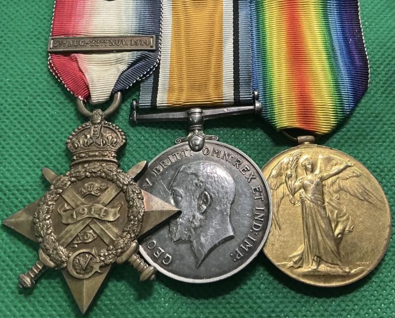 WW1 1914 MONS STAR & BAR TRIO, 1st GORDON.HIGHRS, WOUNDED OCTOBER 1914 & LOST HIS LEG