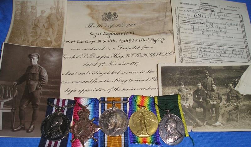 WW1 MILITARY MEDAL GROUP WITH ORIGINAL M.I.D CERTIFICATE & PHOTOS, 49th WEST RIDING DIV SIGNAL COY, ROYAL ENGINEERS FROM SHEFFIELD