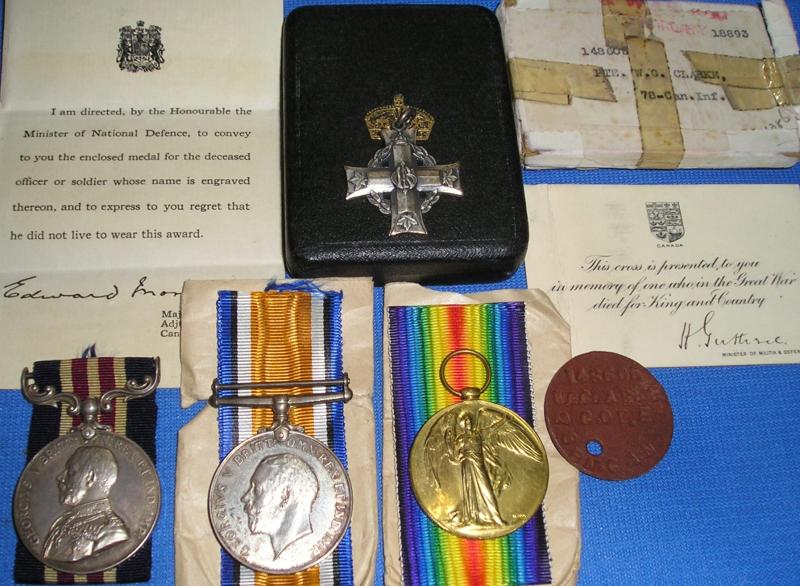 WW1 MILITARY MEDAL & PAIR WITH MEMORIAL CROSS, 78th CANADIAN INFANTRY, K.I.A F&F 10-8-1918, FROM PENRITH