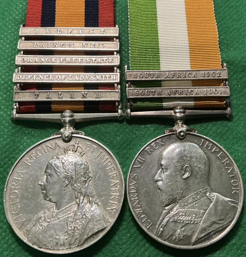 5 BAR QSA & KSA PAIR, 18th HUSSARS, TALANA / DEFENCE OF LADYSMITH