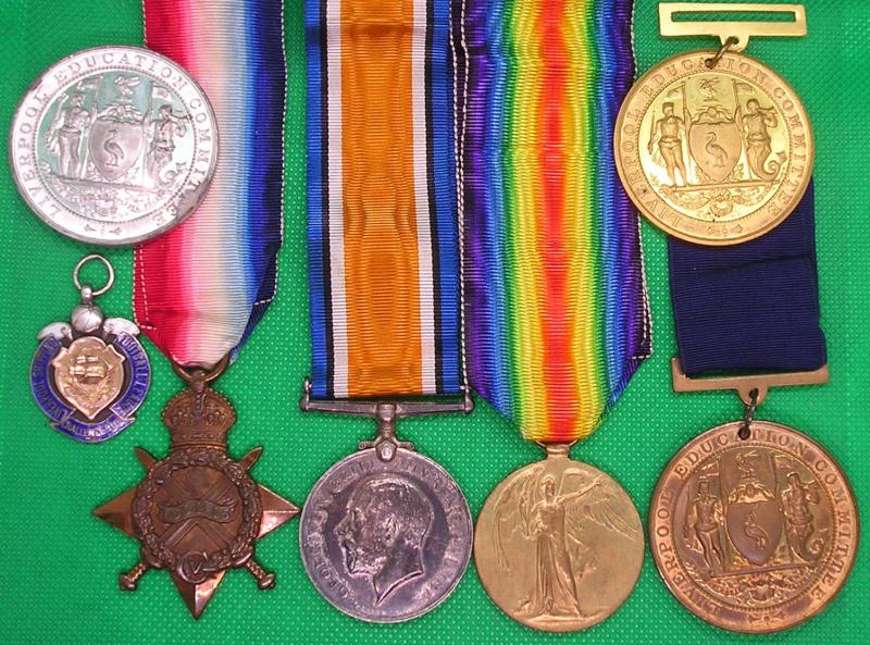 WW1 1914-15 TRIO, BRITISH RED CROSS SOCIETY & R.F.A, WITH LIVERPOOL SCHOOL ATTENDANCE MEDALS & SILVER SPORTS MEDAL