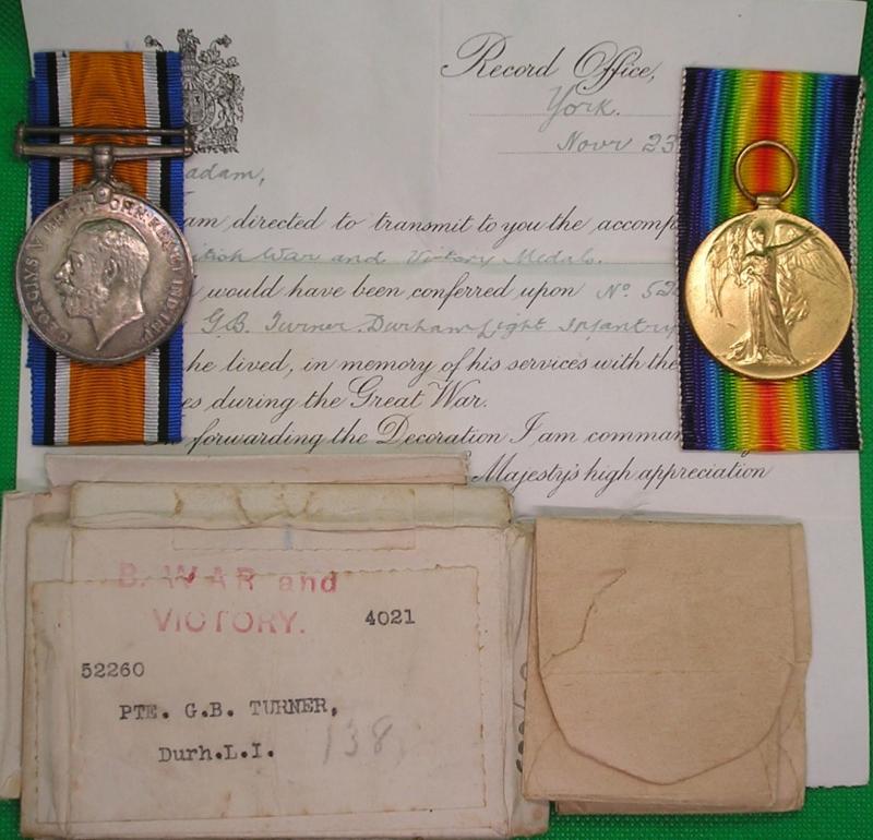 MINT BOXED, WW1 PAIR, 22nd DURHAM.L.I, K.I.A F&F 27-3-1918, FROM ROTHWELL HAIGH, LEEDS