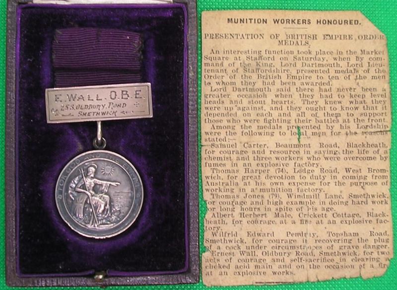 MINT CASED MEDAL OF THE ORDER OF THE BRITISH EMPIRE, FOR SERVICES AT A FIRE AT AN EXPOLOSIVES FACTORY, FROM SMETHWICK