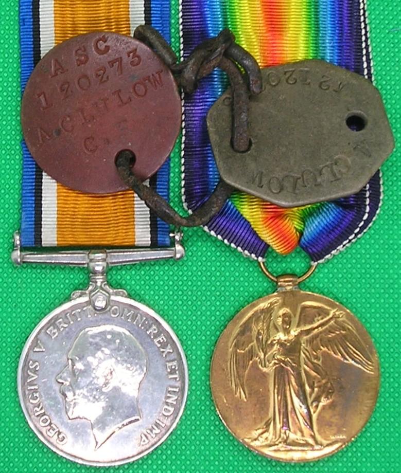 WW1 PAIR WITH ORIGINAL DOG TAGS, A.S.C,  A BLACKSMITH FROM WOLVERHAMPTON, DIED 1977
