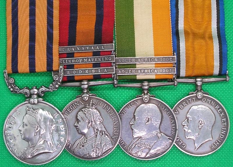 BSA COY RHODESIA, QSA, RHODESIA & RELIEF OF MAFEKING, KSA & SOLE ENTITLEMENT WW1 BWM, B.S.A POLICE & RIFLE BRIGADE. WOUNDED MAFEKING 1900, WITH ORIGINAL SERVICE DOCUMENTS