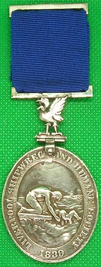 LIVERPOOL SHIPWRECK & HUMANE SOCIETY OVAL MARINE MEDAL, CAPTAIN EDWARD LEIGHTON, SS.DARIEN 1872, ENTITLED TO THE 2nd AWARD CLASP