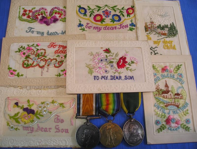 WW1 PAIR & GVR T.F.E.M, 1/6th ESSEX REGT, FROM BARKING, WITH 7 SILK POSTCARDS