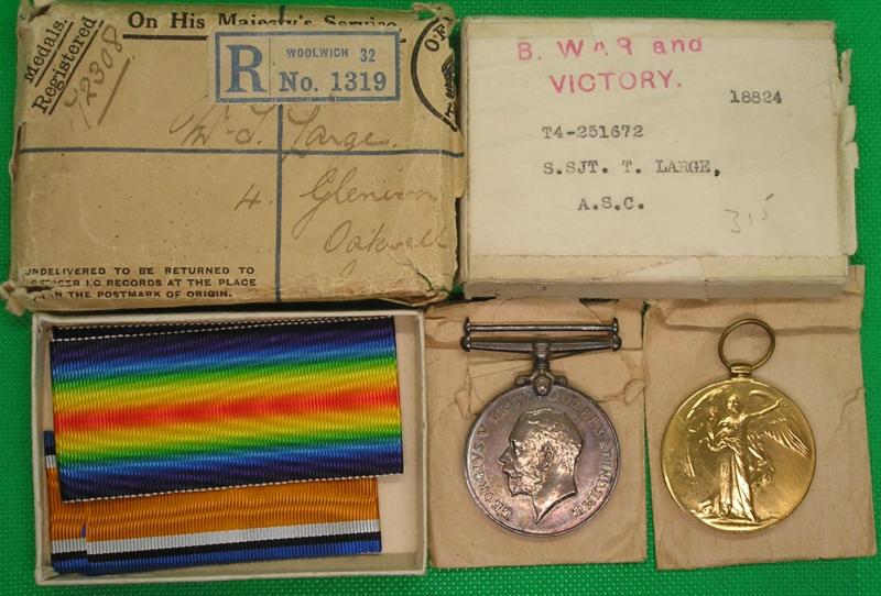 MINT BOXED WW1 PAIR, ARMY SERVICE CORPS, WITH POSTAL ENVELOPE