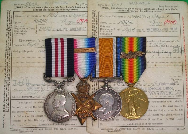 WW1 MILITARY MEDAL & 1914 TRIO, 2nd R.WARK.REGT, MM FRANCE 1918, M.I.D ITALY 1919, WITH ORIGINAL DOCUMENTS