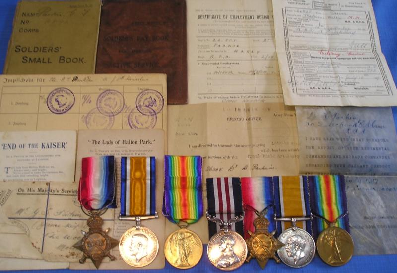 WW1 FAMILY GROUP TO BROTHERS FROM NEWARK, R.F.A MM GROUP & 8th LINCOLN.R, P.O.W GROUP WITH ORIGINAL DOCUMENTS & PAPERS