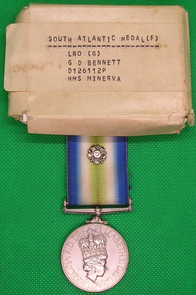 1982 SOUTH ATLANTIC MEDAL, HMS MINERVA, WITH BOX OF ISSUE