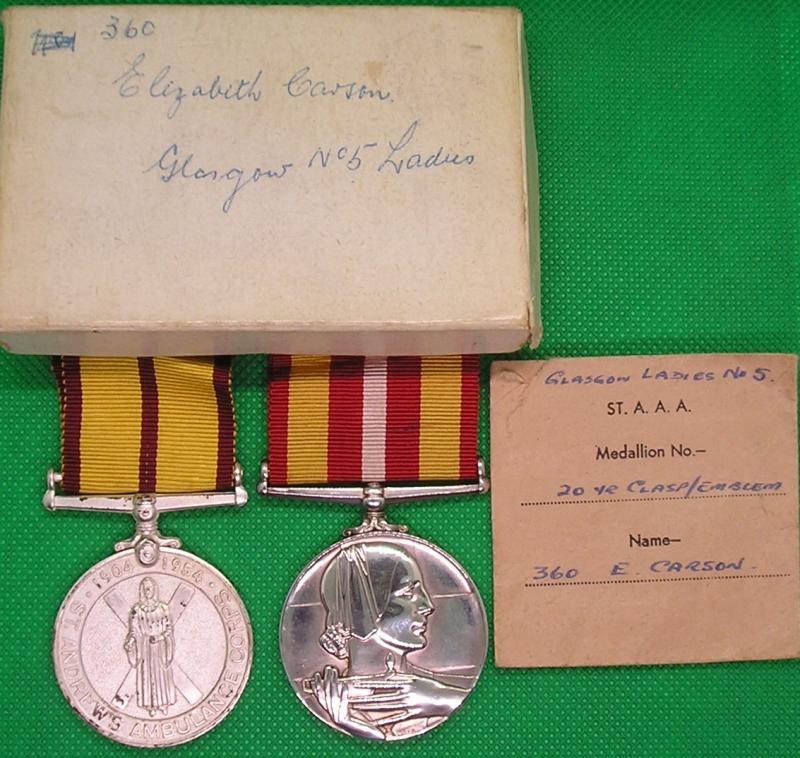 MINT BOXED ST ANDREWS AMBULANCE ASSOCIATION LONG SERVICE MEDAL & 1954 CORPS JUBILEE MEDAL