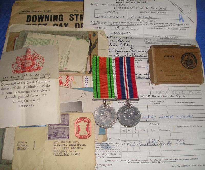 MINT BOXED WW2 ROYAL NAVY GROUP WITH ORIGINAL DOCUMENTS, FROM THE ISLE OF SKYE